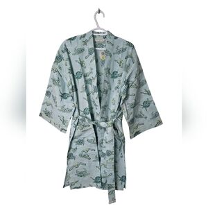 Mahogany Turtle Print Cotton Robe Size S Light Green Kimono Dressing Gown
